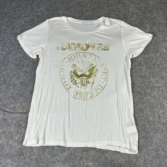 Daydreamer Graphic Tee Womens Large Ramones Band T-Shirt White Gold Lightweight - Picture 1 of 9